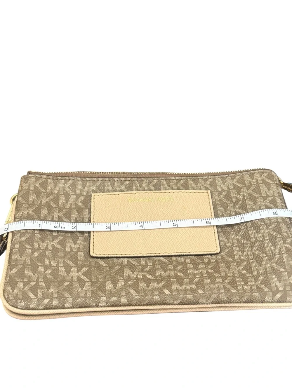 Michael Kors Tan Logo Wristlet Clutch with Cream Accent